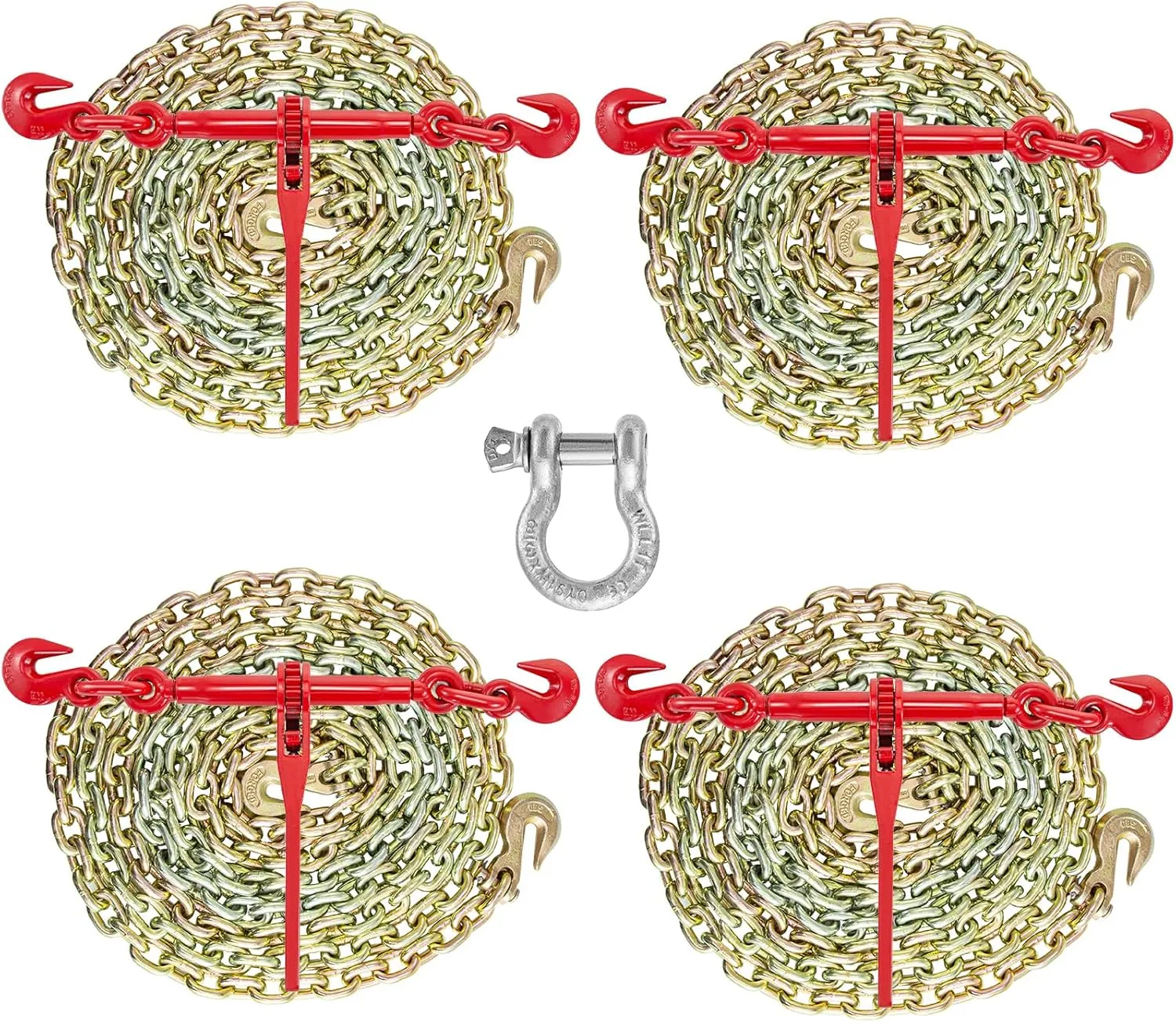 VEVOR Chain and Binder Kit 3/8in-1/2in, G80 Chains Ratchet Load Binders 9215lbs Working Strength, Ratchet Binders and Chains, 3/8in x 10ft G80 Chains, for Truck, Tie Down, Hauling, Towing
