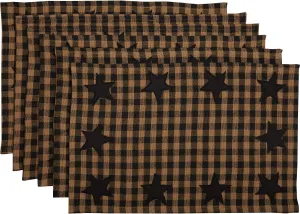 VHC Brands, Black Star, Cotton, 12x18, Placemat Set of 6, Black