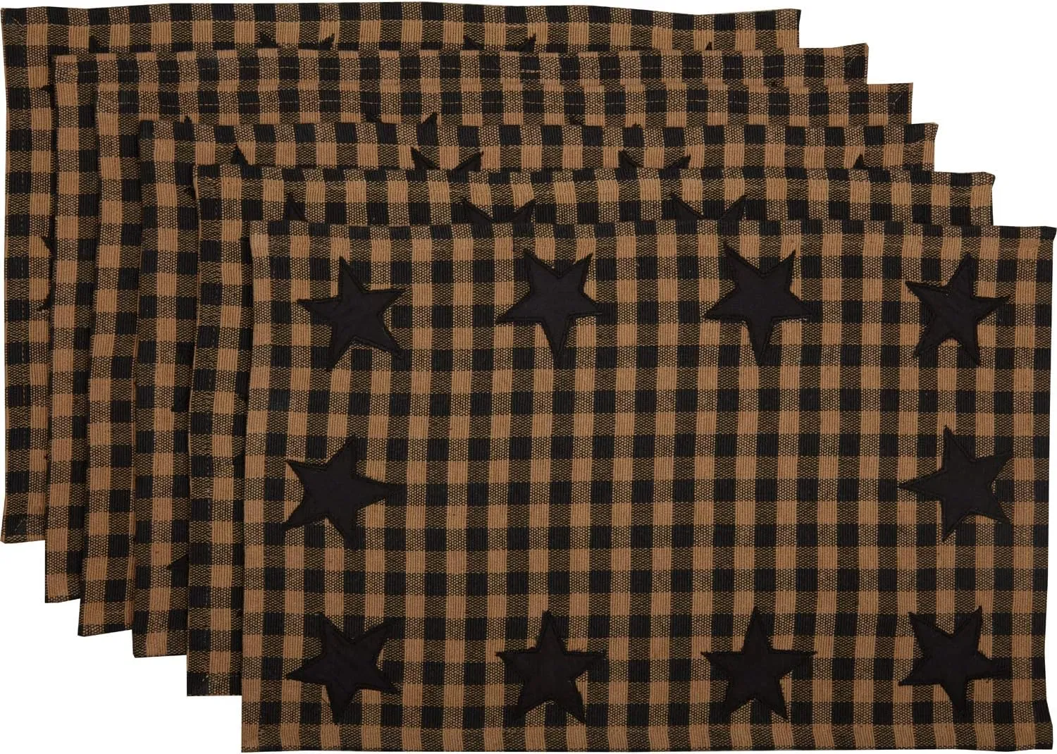 VHC Brands, Black Star, Cotton, 12x18, Placemat Set of 6, Black