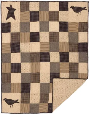 VHC Brands Kettle Grove Crow and Star Cotton Primitive Decor Rod Pocket Pre-Washed Appliqued Throw, 60x50, Patchwork