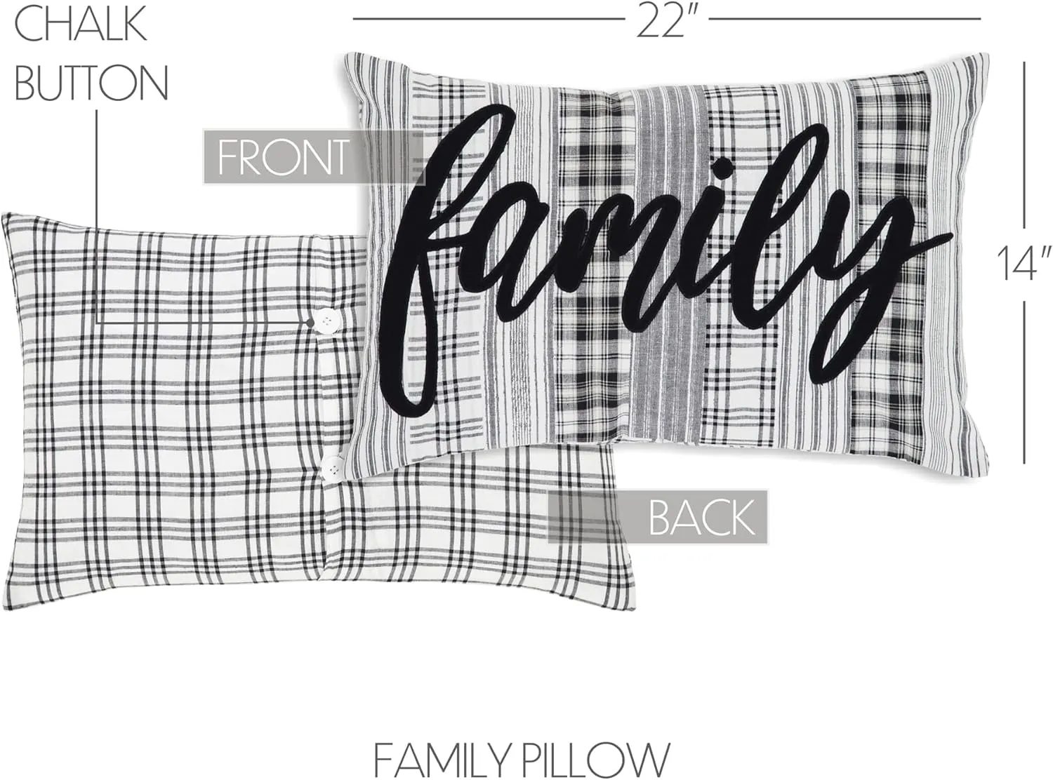 VHC Brands Sawyer Mill Black White Family Decorative Farmhouse Throw Pillow for Sofa Couch Bed 14x22