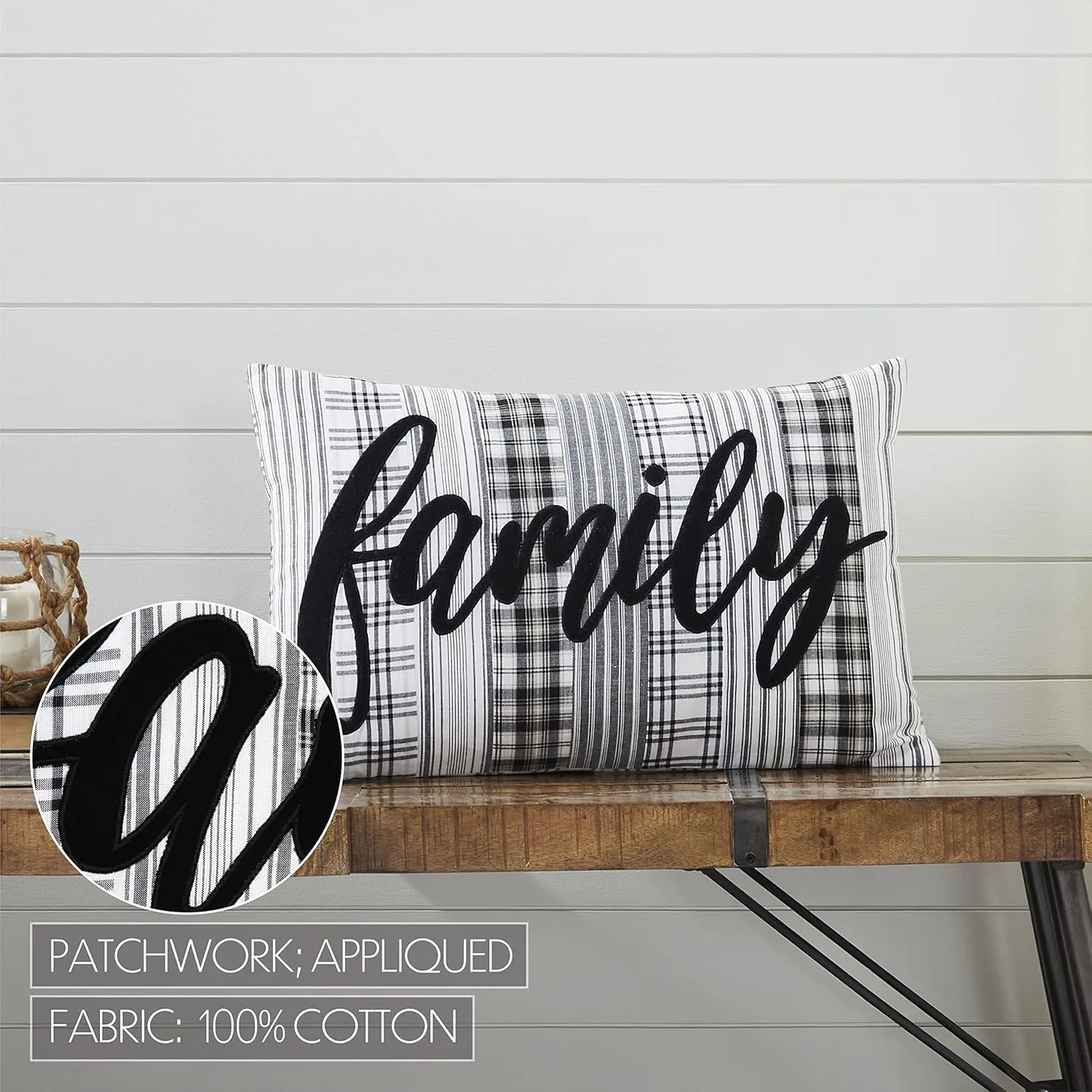 VHC Brands Sawyer Mill Black White Family Decorative Farmhouse Throw Pillow for Sofa Couch Bed 14x22
