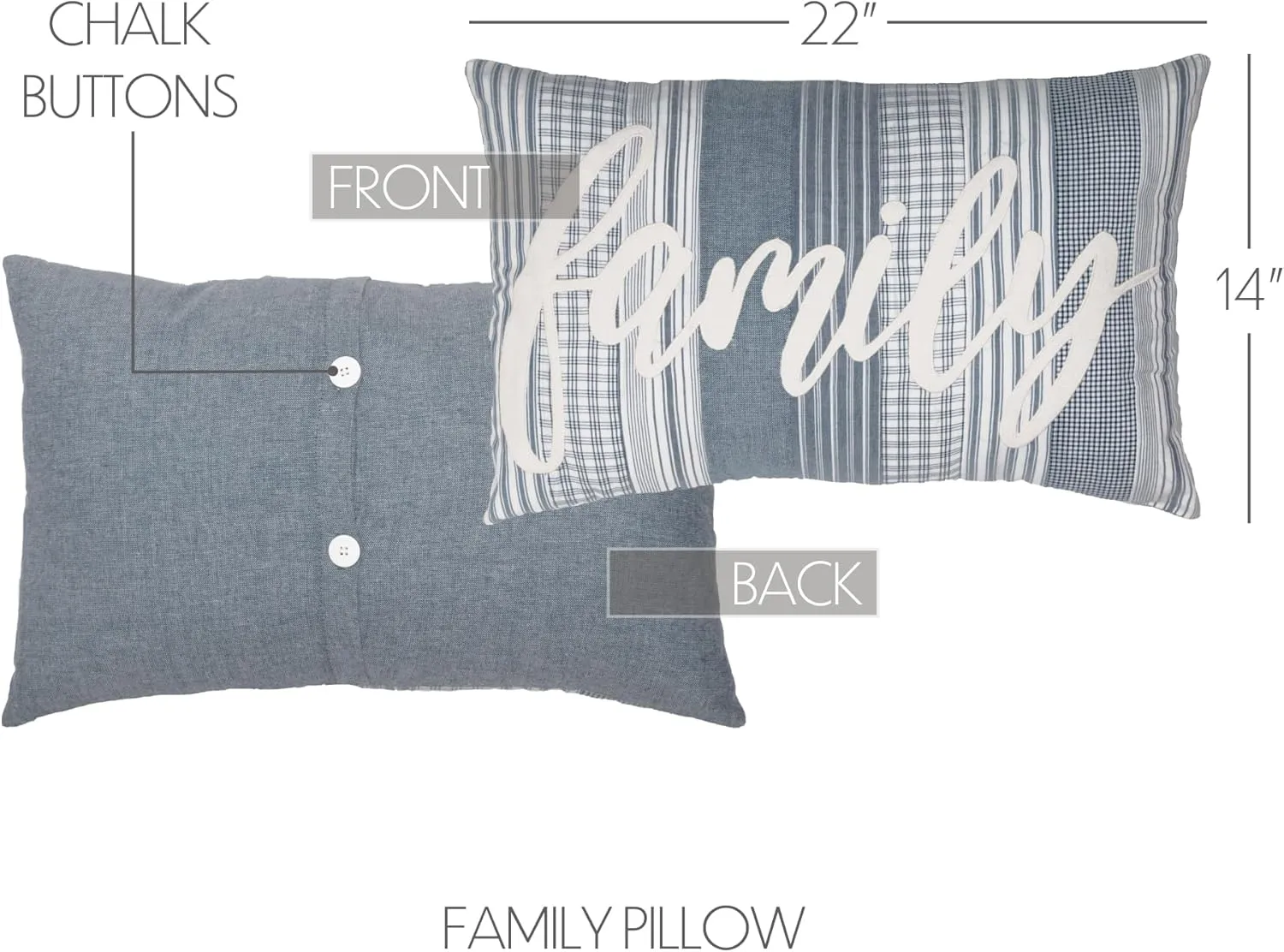 VHC Brands Sawyer Mill Blue Family Decorative Farmhouse Throw Pillow for Sofa, Couch, or Bed 14x22
