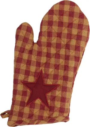 VHC Brands Star Cotton Primitive Tabletop Kitchen Fabric Loop Appliqued Oven Mitt, Burgundy Red