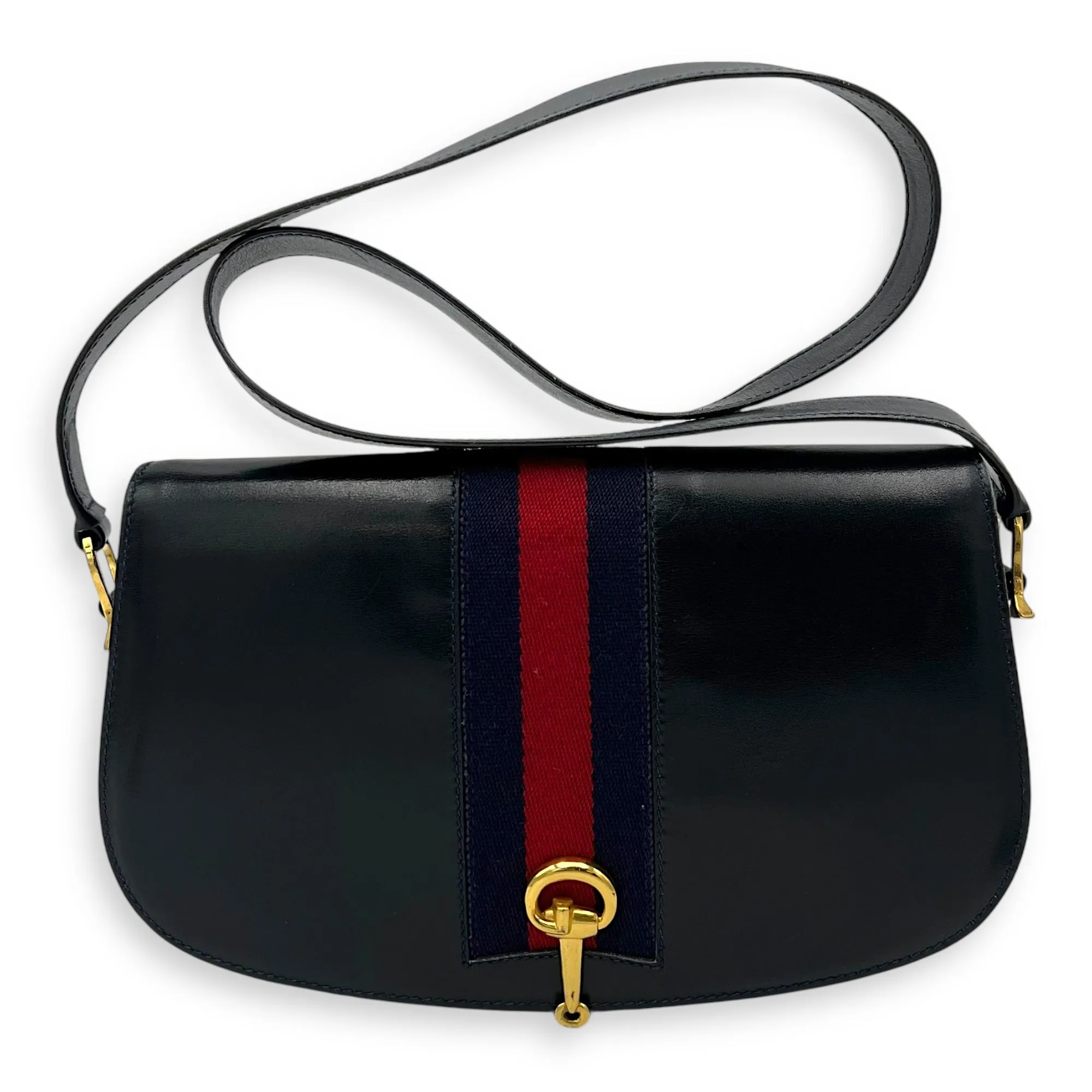 Vintage Crossbody Bag Blue in Calfskin, Gold hardware