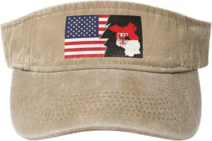 Vintage Flag Map of Brandenburg and America Sun Visor Hats for Women Men Cotton Adjustable Sports Empty Top Golf Cap