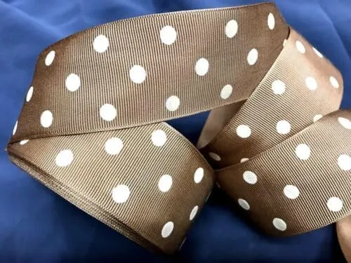 Vintage Grosgrain 1.5" Rayon 1940s Trim Ribbon Mocha Cream Dots 1yd Made in USA Fabric