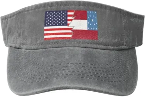 Vintage JP Gillis Flag and America Sun Visor Hats for Women Men Cotton Adjustable Sports Empty Top Golf Cap