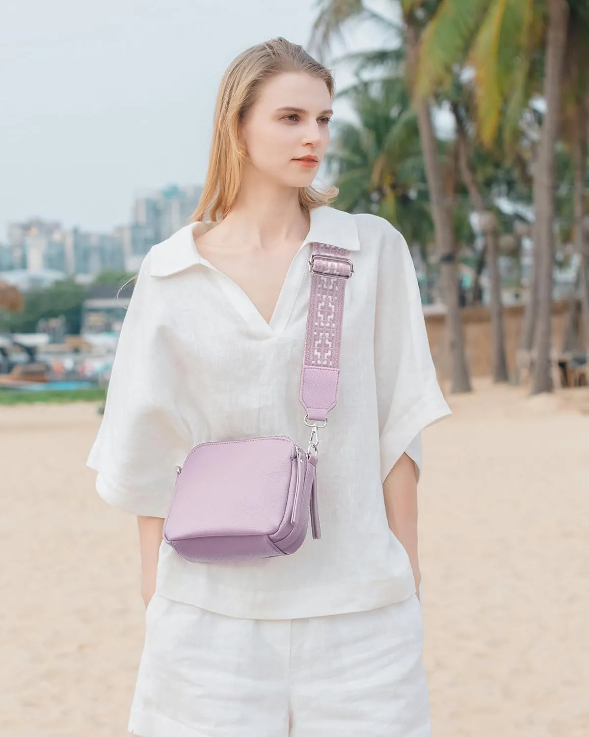 VONAL Leather Crossbody Purse for Women Triple Pockets Designed Shoulder Bag