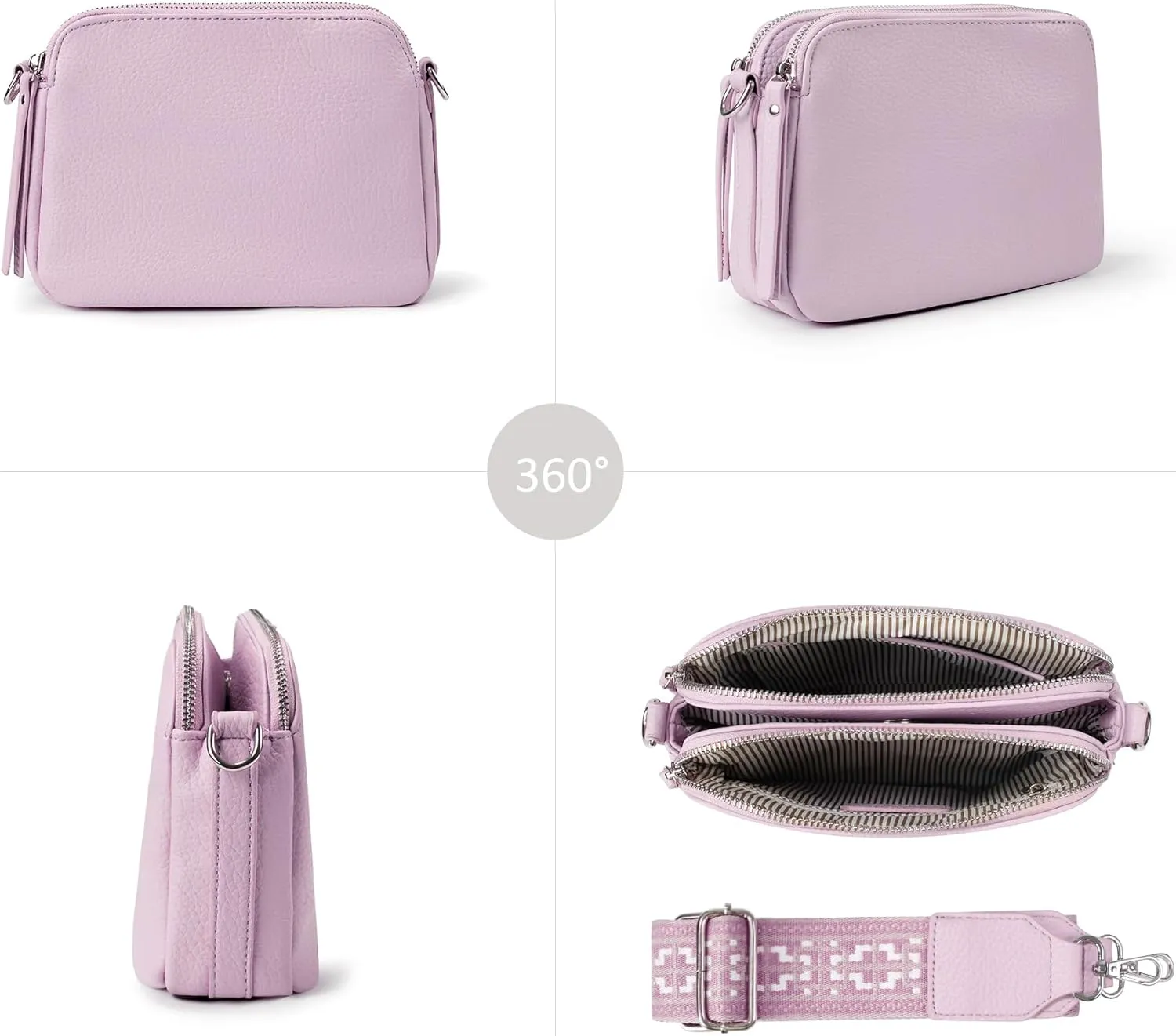 VONAL Leather Crossbody Purse for Women Triple Pockets Designed Shoulder Bag