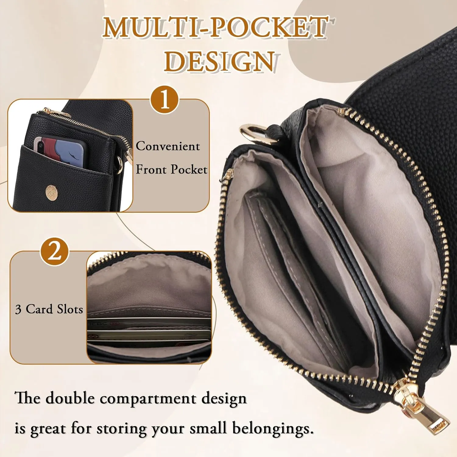 VX VONXURY Small Crossbody Bag for Women, PU Leather Cross Body Cell Phone Purse Shoulder Bag with Adjustable Strap