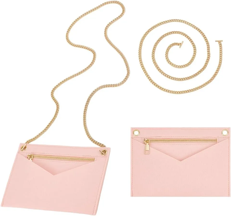 WADORN Purse Felt Insert Organizer with Gold Chain, 6.25 x 8.62 Inch Felt Handbag Insert Liner with Eyelet for Rectangle Purse Organizer Conversion Kit, Pink