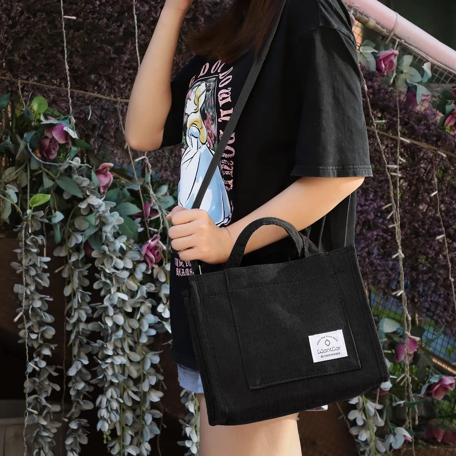 WantGor Tote Bag for Women, Corduroy Crossbody Bags Shoulder Handbag Small Satchel Hobo Bag Purse