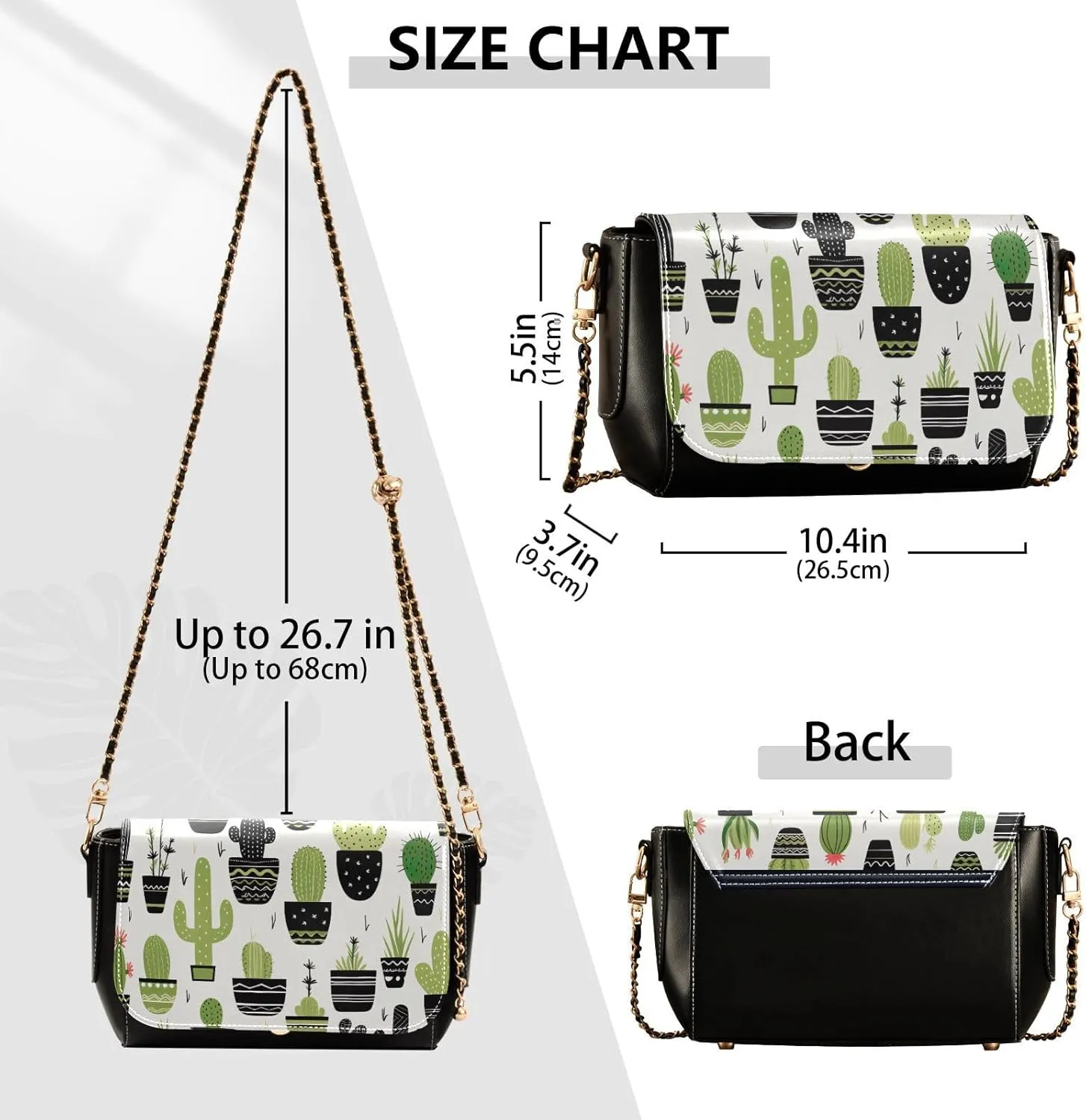 Watercolor Flowers on White Crossbody Shoulder Bag with Chain, Womens Leather Crossbody Bags, Leather Shoulder Purses