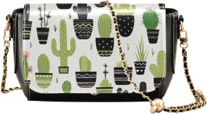 Watercolor Flowers on White Crossbody Shoulder Bag with Chain, Womens Leather Crossbody Bags, Leather Shoulder Purses
