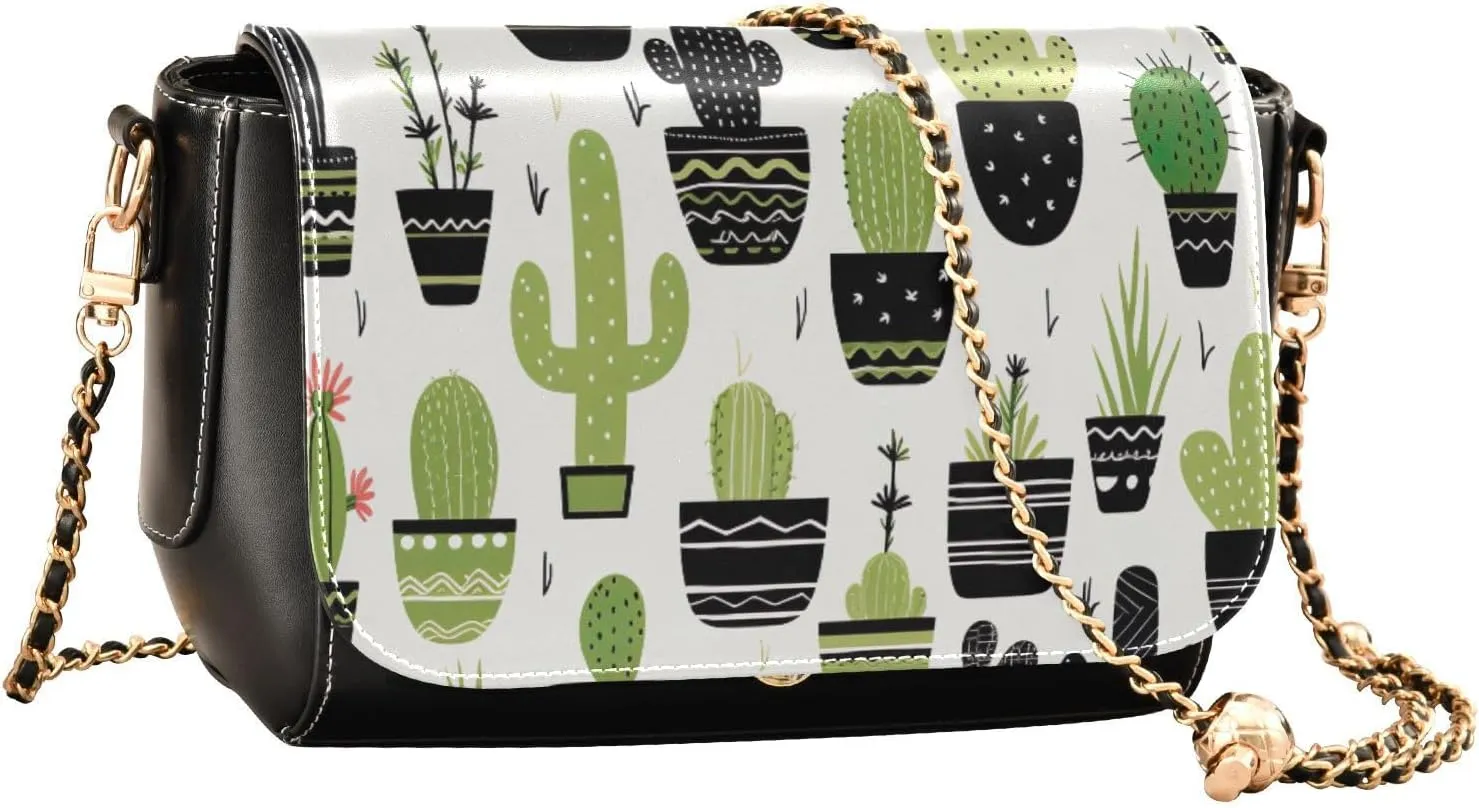 Watercolor Flowers on White Crossbody Shoulder Bag with Chain, Womens Leather Crossbody Bags, Leather Shoulder Purses