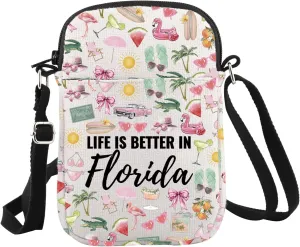 WCGXKO Florida Travel Trip Gift Life Is Better In Florida Crossbody Bag Florida Souvenirs Summer Florida Vacation Gift