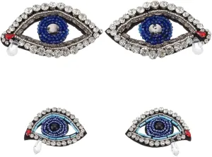 WEBEEDY 2 Pairs Bling Crystal Rhinestone Evil Eye Patch Embroidered Applique Patches Sew on Sparkling Eye Patches DIY Decorative Applique for Clothes Bag Pants Shoes Hats DIY Projects