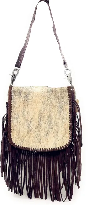 Western Genuine Tooled Leather Cowhide Fur Fringe Women's Crossbody Chain Bag/Purse