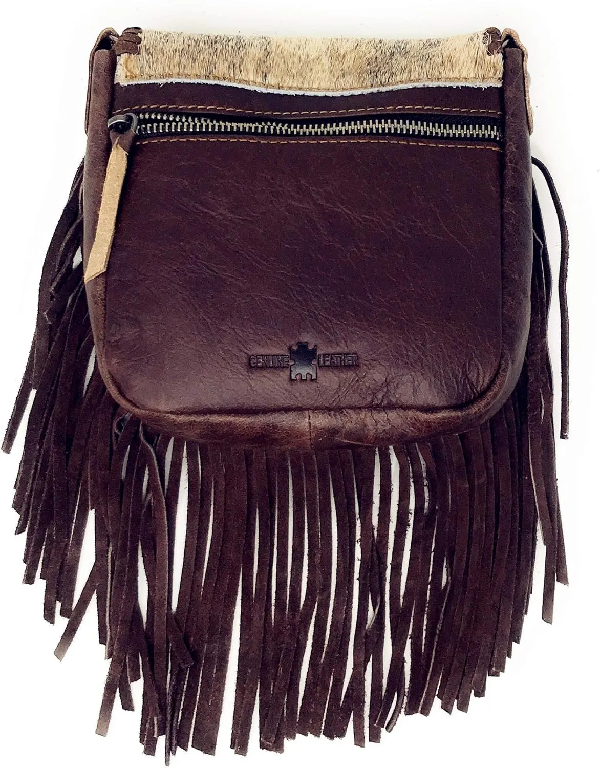 Western Genuine Tooled Leather Cowhide Fur Fringe Women's Crossbody Chain Bag/Purse