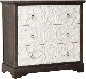 Wide Nightstand for Bedroom, Large Bedside Table with 3 Drawers, Vintage End Table with Pattern Carved Drawers, Solid Wood Cabinet for Storage, Hallway, Home Office, Grey