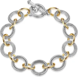 Wire Cable Bracelet for Women Twisted - Gold and Silver Chain Bracelet Circle Link Bracelets - Cable Bracelet Two Tone Lightweight Jewelry