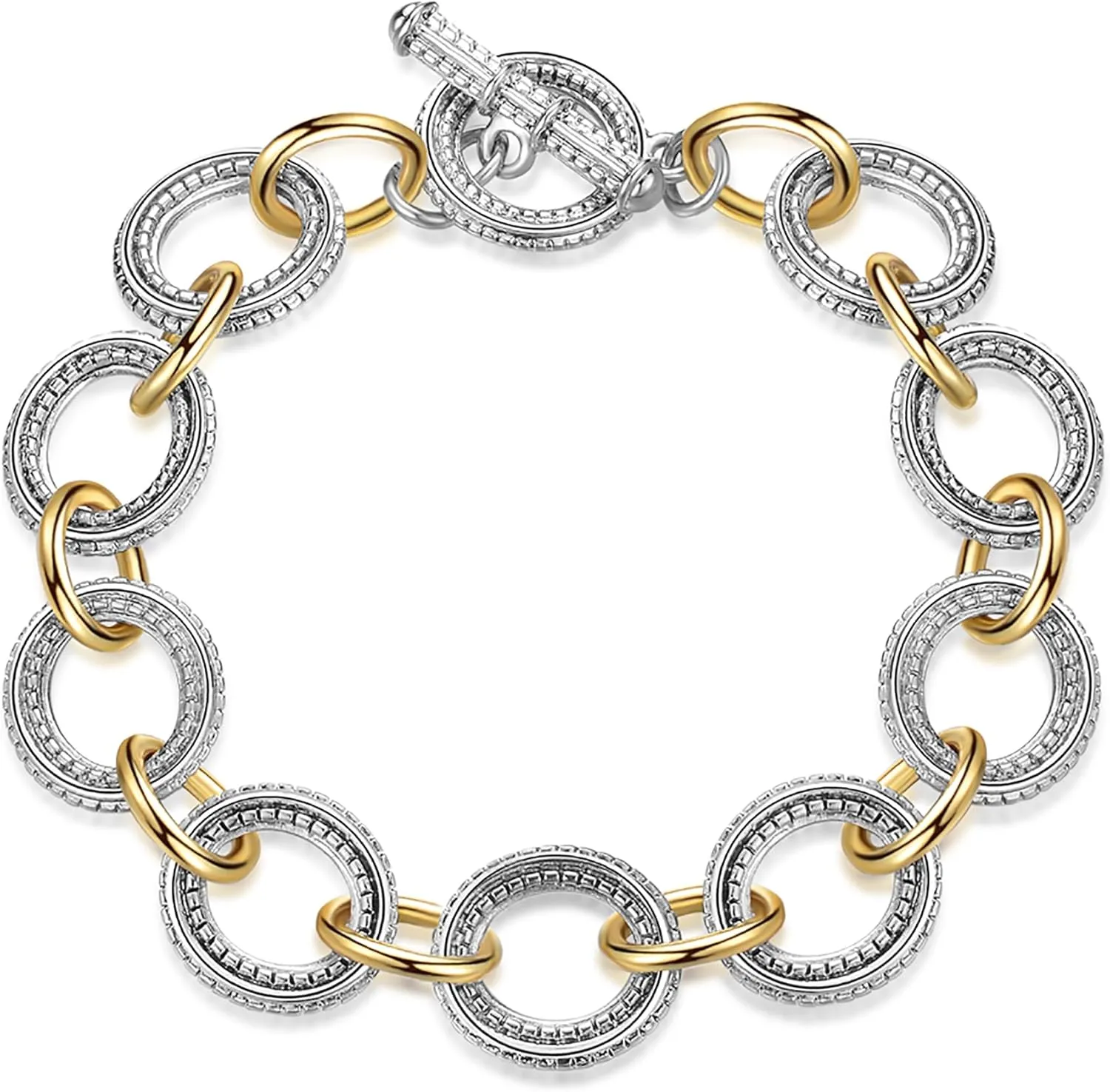 Wire Cable Bracelet for Women Twisted - Gold and Silver Chain Bracelet Circle Link Bracelets - Cable Bracelet Two Tone Lightweight Jewelry