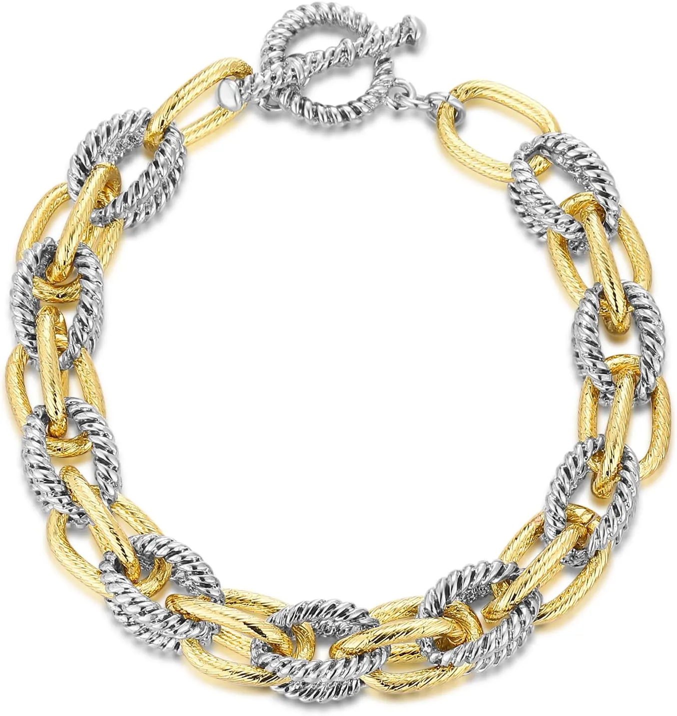 Wire Cable Bracelets for Women - Gold and Silver Bracelet Double Chain - Silver Circle Link Cable Twisted Bracelet Two Tone Jewelry