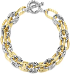 Wire Cable Bracelets for Women - Gold and Silver Bracelet Double Chain - Silver Circle Link Cable Twisted Bracelet Two Tone Jewelry