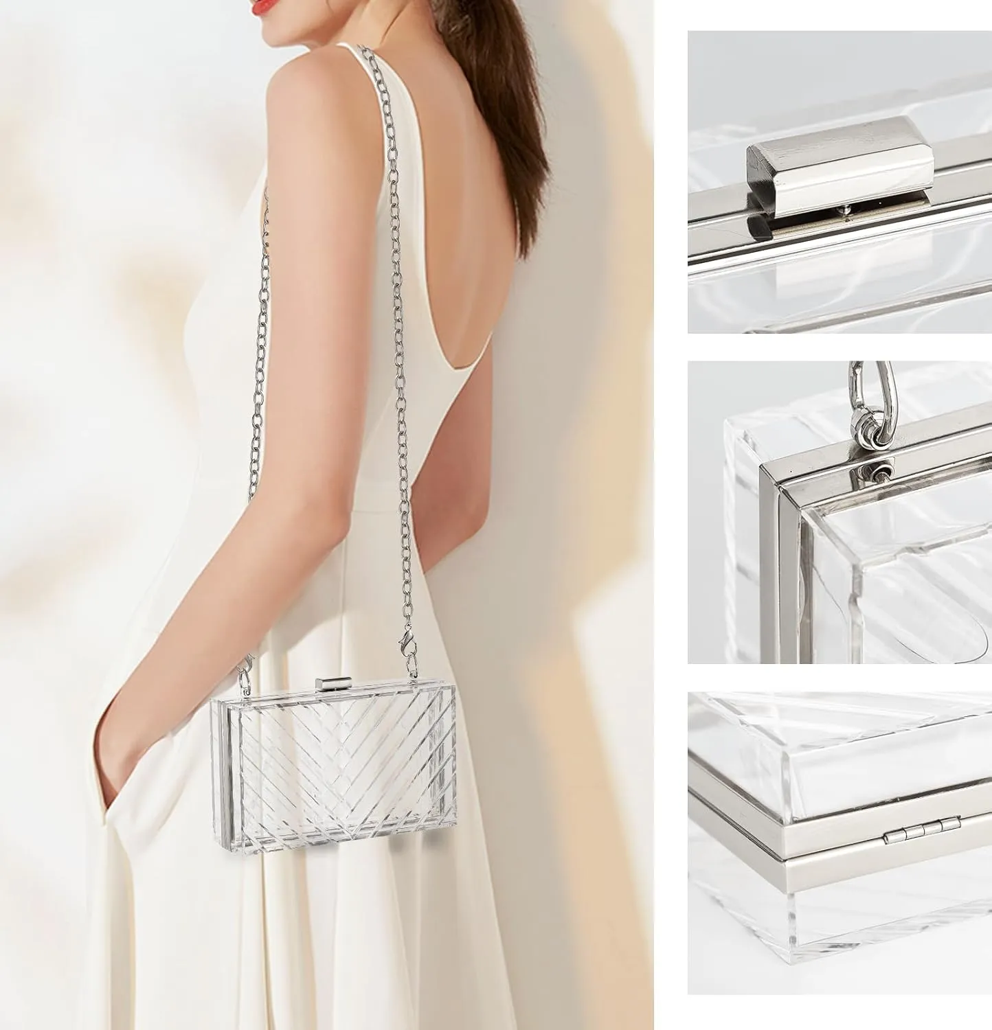 WJCD Clear Purses For Women Acrylic Clear Clutch Bag Stadium Approved