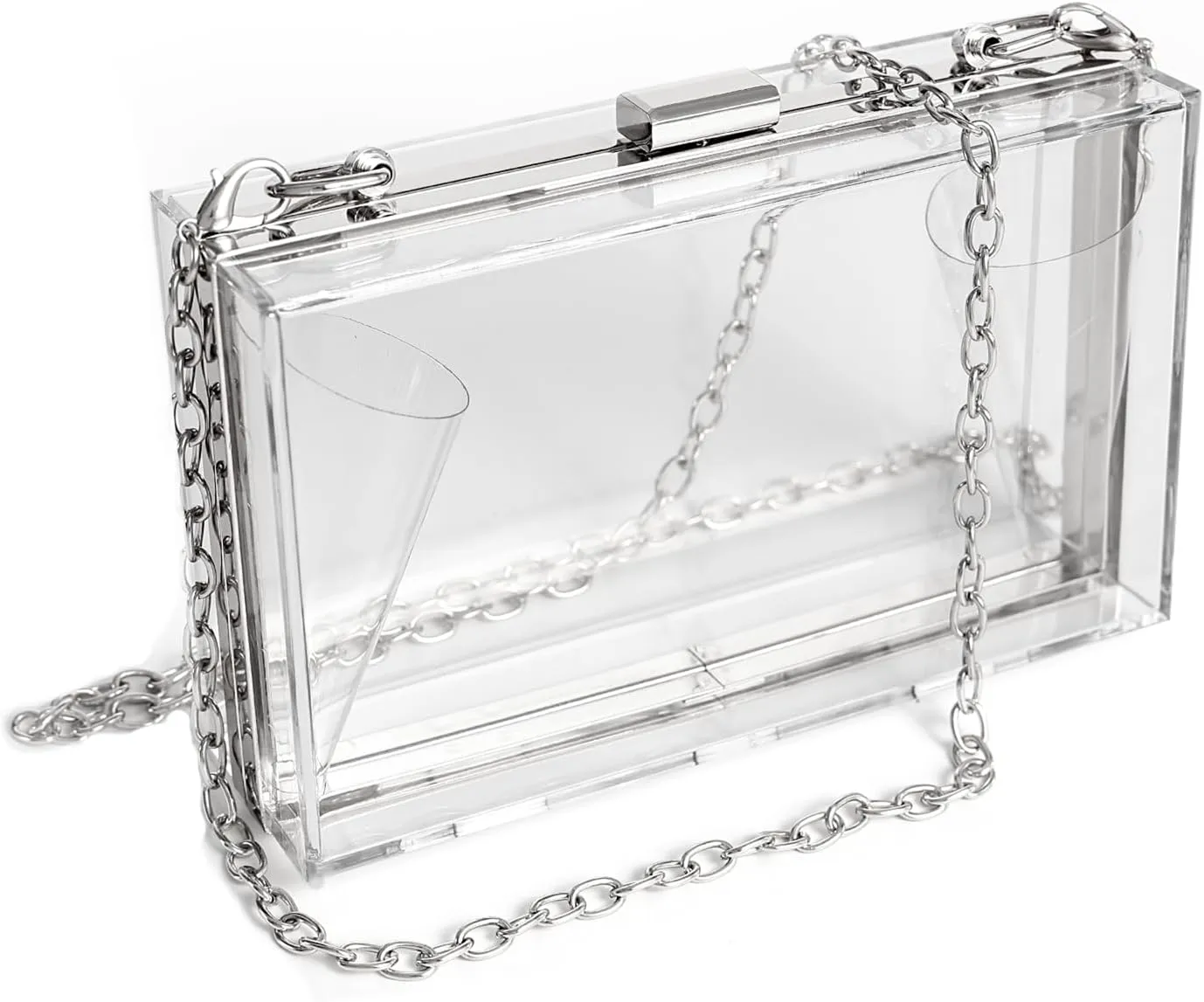 WJCD Women Clear Purse Acrylic Box Clutch Handbag, Small Transparent Crossbody Evening Bag Stadium Approved Gold Chain Strap