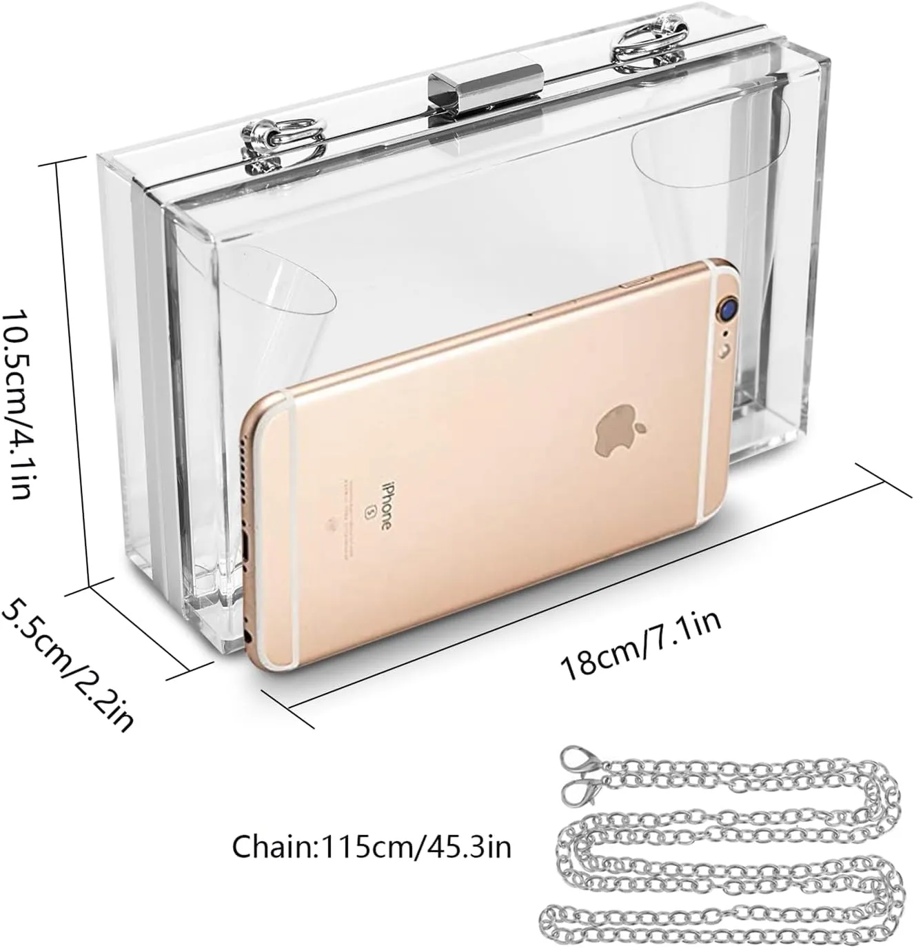 WJCD Women Clear Purse Acrylic Box Clutch Handbag, Small Transparent Crossbody Evening Bag Stadium Approved Gold Chain Strap