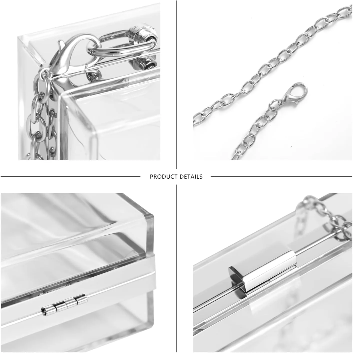 WJCD Women Clear Purse Acrylic Box Clutch Handbag, Small Transparent Crossbody Evening Bag Stadium Approved Gold Chain Strap