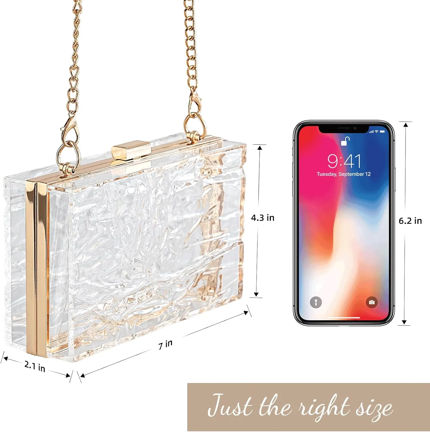 WJCD Womens Clear Purse Acrylic Evening Bags clear clutch purse Ripple Shaped Vintage Banquet Handbag