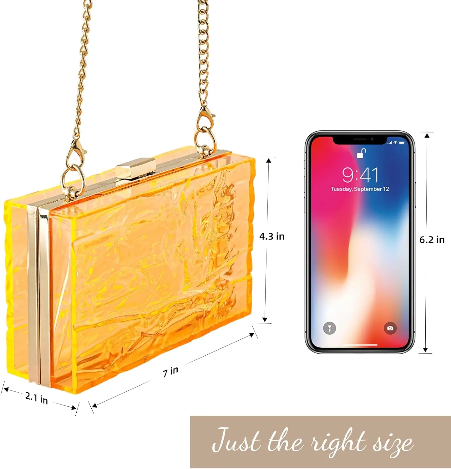 WJCD Womens Clear Purse Acrylic Evening Bags clear clutch purse Ripple Shaped Vintage Banquet Handbag