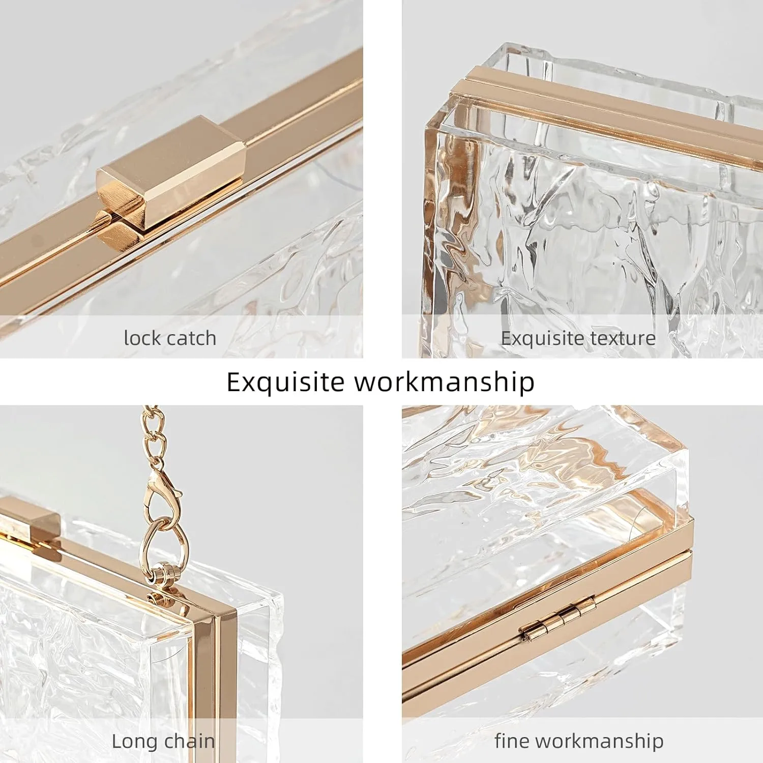WJCD Womens Clear Purse Acrylic Evening Bags clear clutch purse Ripple Shaped Vintage Banquet Handbag