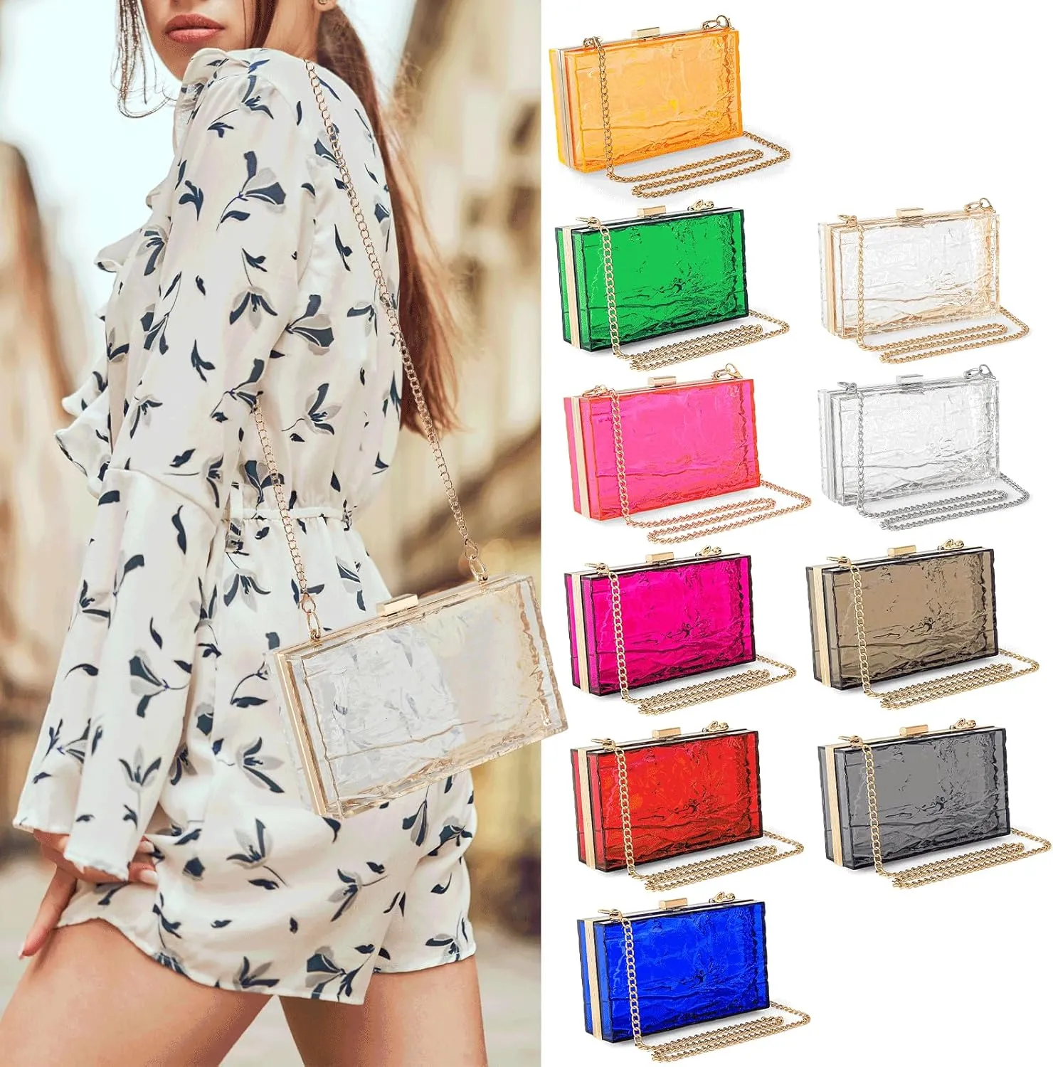 WJCD Womens Clear Purse Acrylic Evening Bags clear clutch purse Ripple Shaped Vintage Banquet Handbag