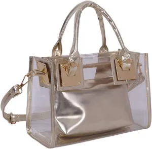 Women 2 Pcs Small Clear Tote Beach Shoulder Top-handle Bag PVC Transparent Satchel Handbag Purse