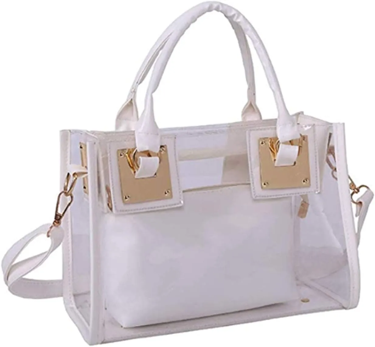 Women 2Pcs Small Tote Clear Shoulder Top-handle Bag PVC Satchel Candy Handbag Clutch Purse Wallet