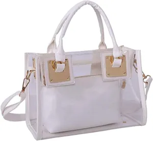 Women 2Pcs Small Tote Clear Shoulder Top-handle Bag PVC Satchel Candy Handbag Clutch Purse Wallet