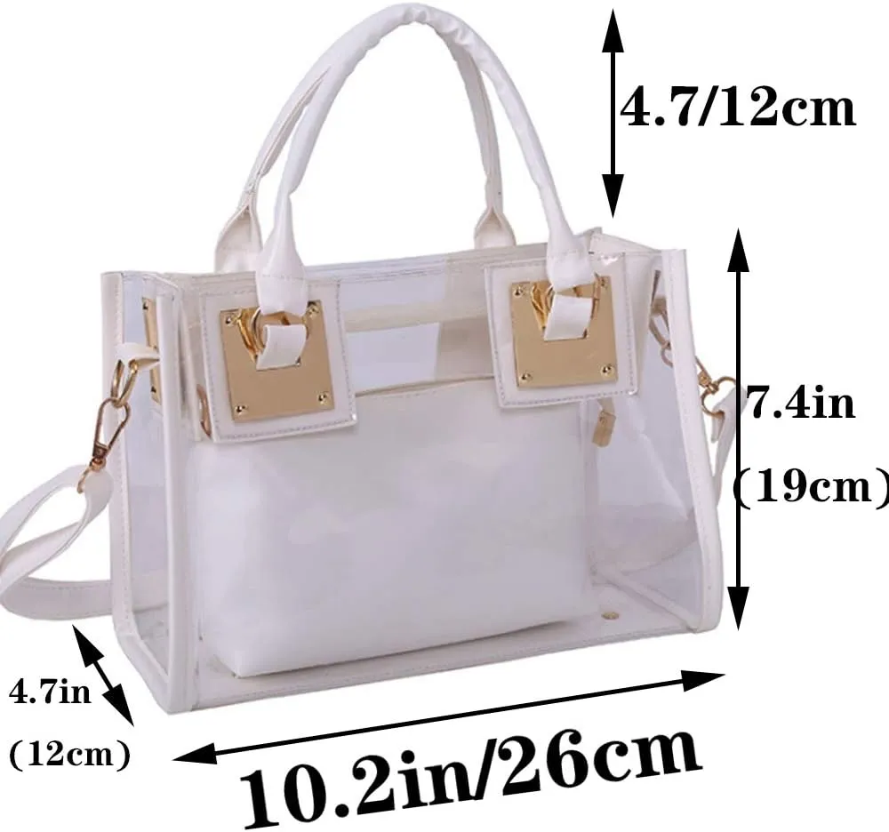 Women 2Pcs Small Tote Clear Shoulder Top-handle Bag PVC Satchel Candy Handbag Clutch Purse Wallet