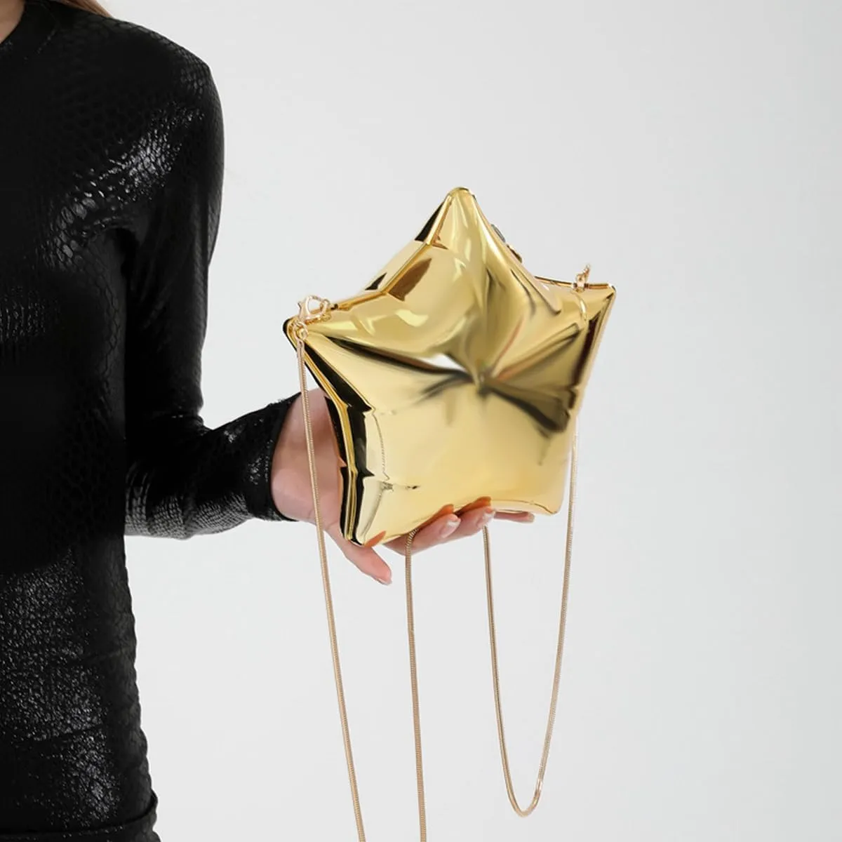Women Acrylic Clutch Purse Star Shape Handbag Unique Evening Bag Chain Crossbody Bag for Formal Party Wedding