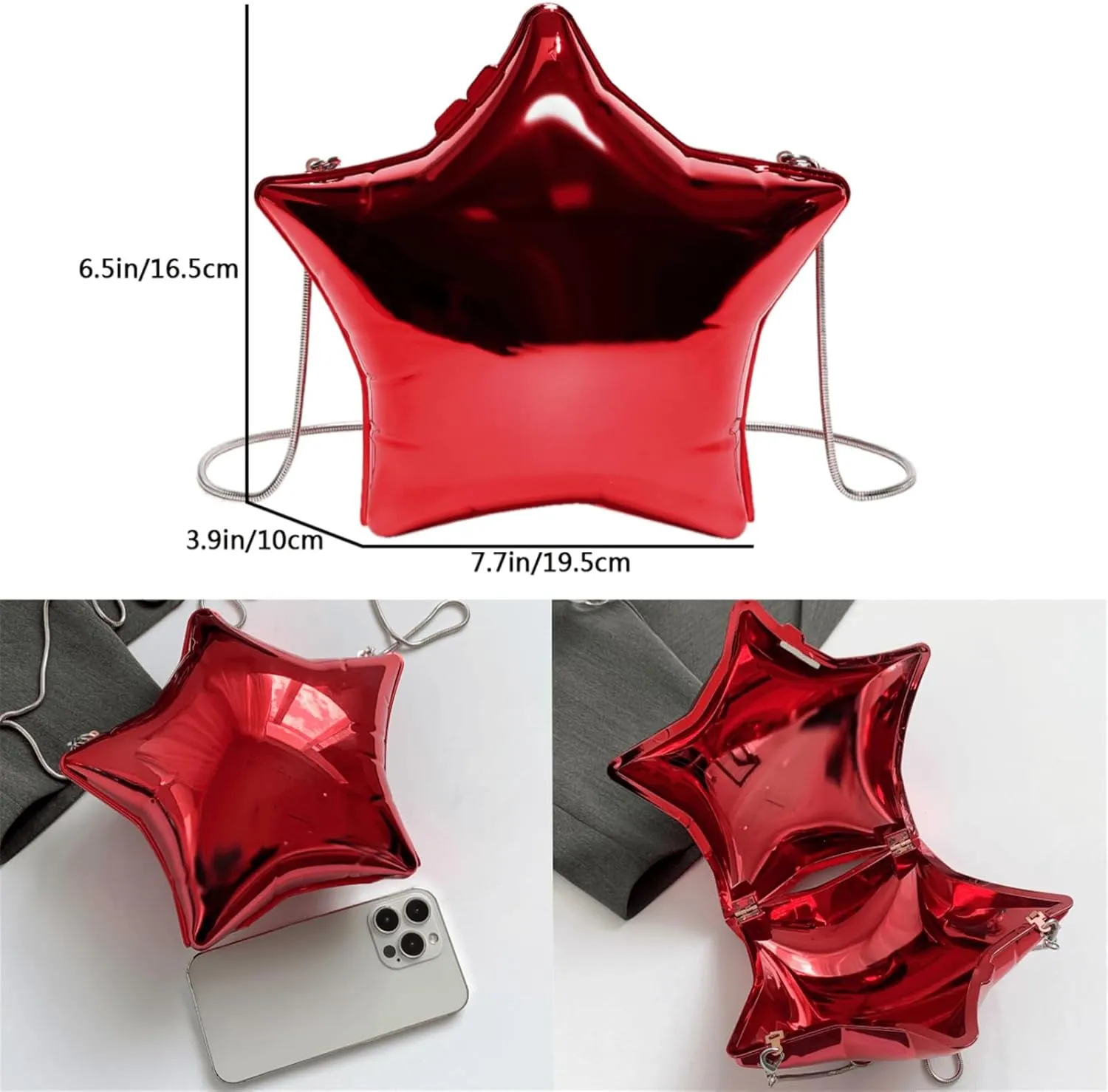 Women Acrylic Clutch Purse Star Shape Handbag Unique Evening Bag Chain Crossbody Bag for Formal Party Wedding