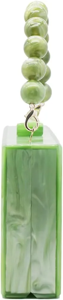 Women Acrylic Evening Clutch Bag Marbling Purse Handbag Stylish Pearl Chain Evening Bag for Wedding Cocktail Party