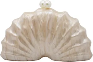 Women Acrylic Shell Shaped Clutch Luxury Marble Acrylic Evening Handbag Unique Chain Shoulder Bag Wedding Party Purses