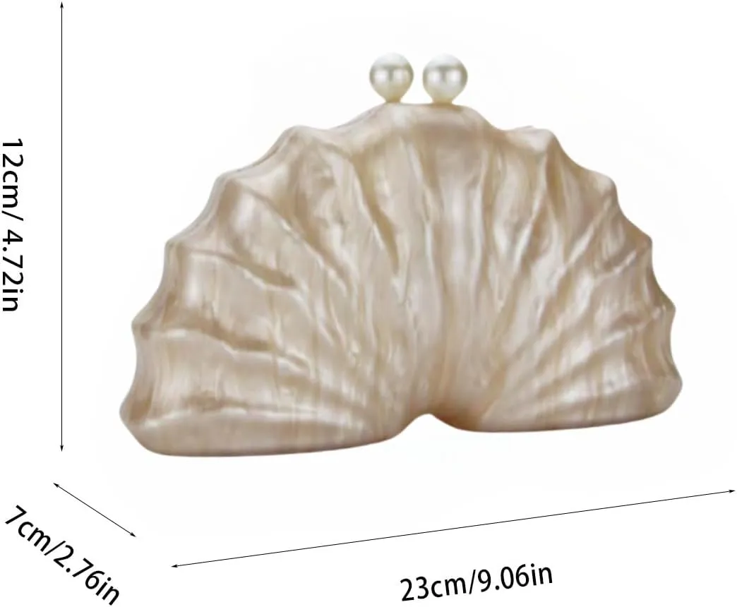 Women Acrylic Shell Shaped Clutch Luxury Marble Acrylic Evening Handbag Unique Chain Shoulder Bag Wedding Party Purses