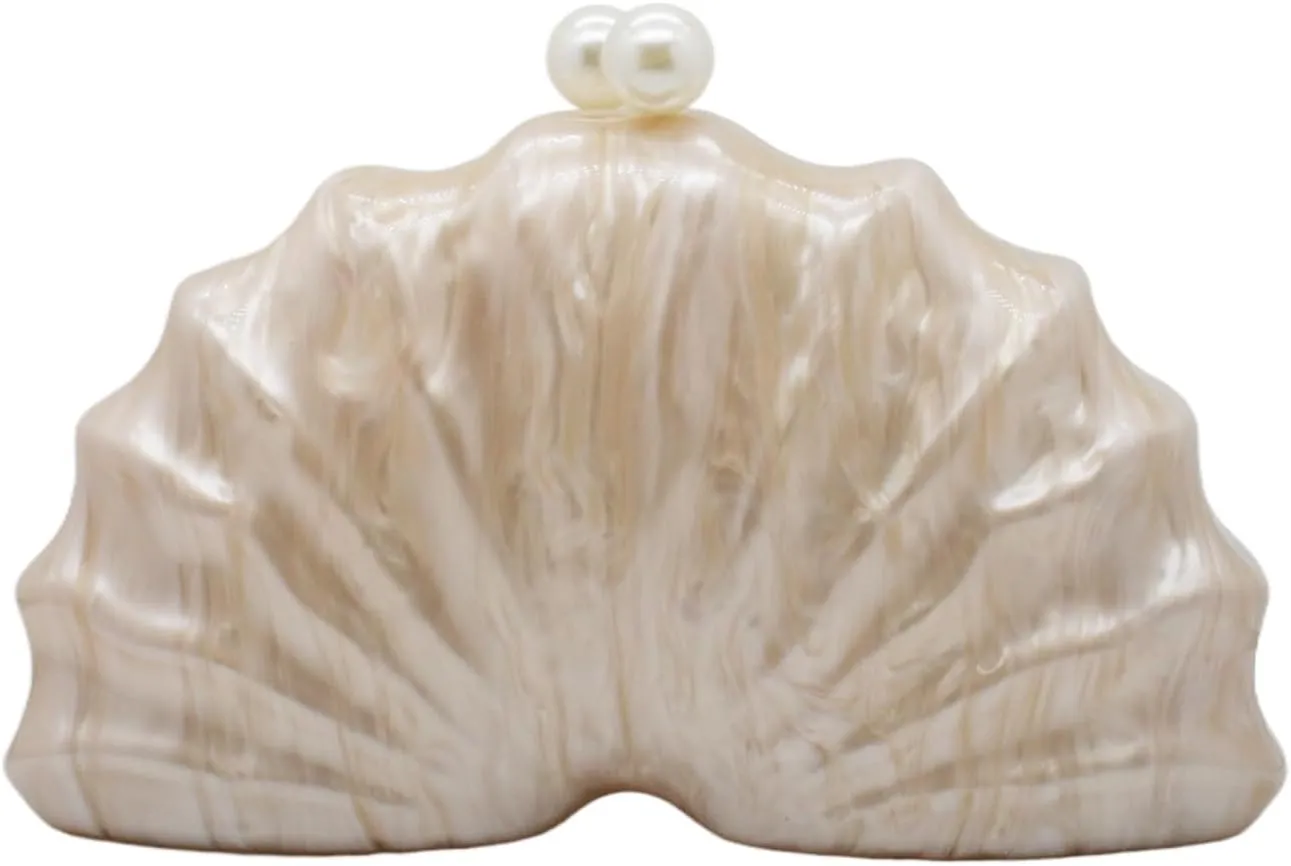 Women Acrylic Shell Shaped Clutch Luxury Marble Acrylic Evening Handbag Unique Chain Shoulder Bag Wedding Party Purses