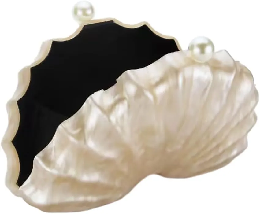 Women Acrylic Shell Shaped Clutch Luxury Marble Acrylic Evening Handbag Unique Chain Shoulder Bag Wedding Party Purses