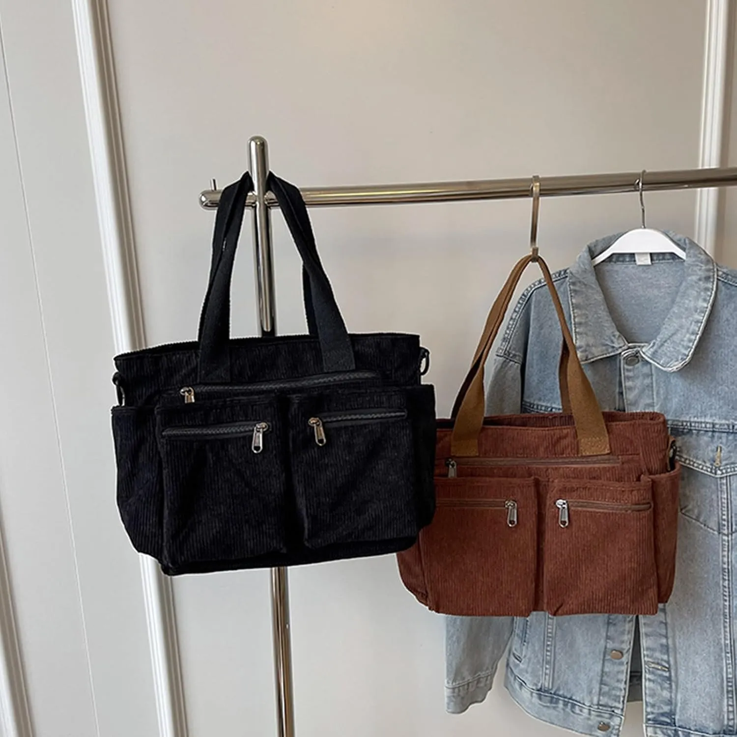 Women Corduroy Shoulder Bag Fashion Cord Handbag Large Capacity Crossbody Bag Shopping Bag Korean Styles Messengers Bag