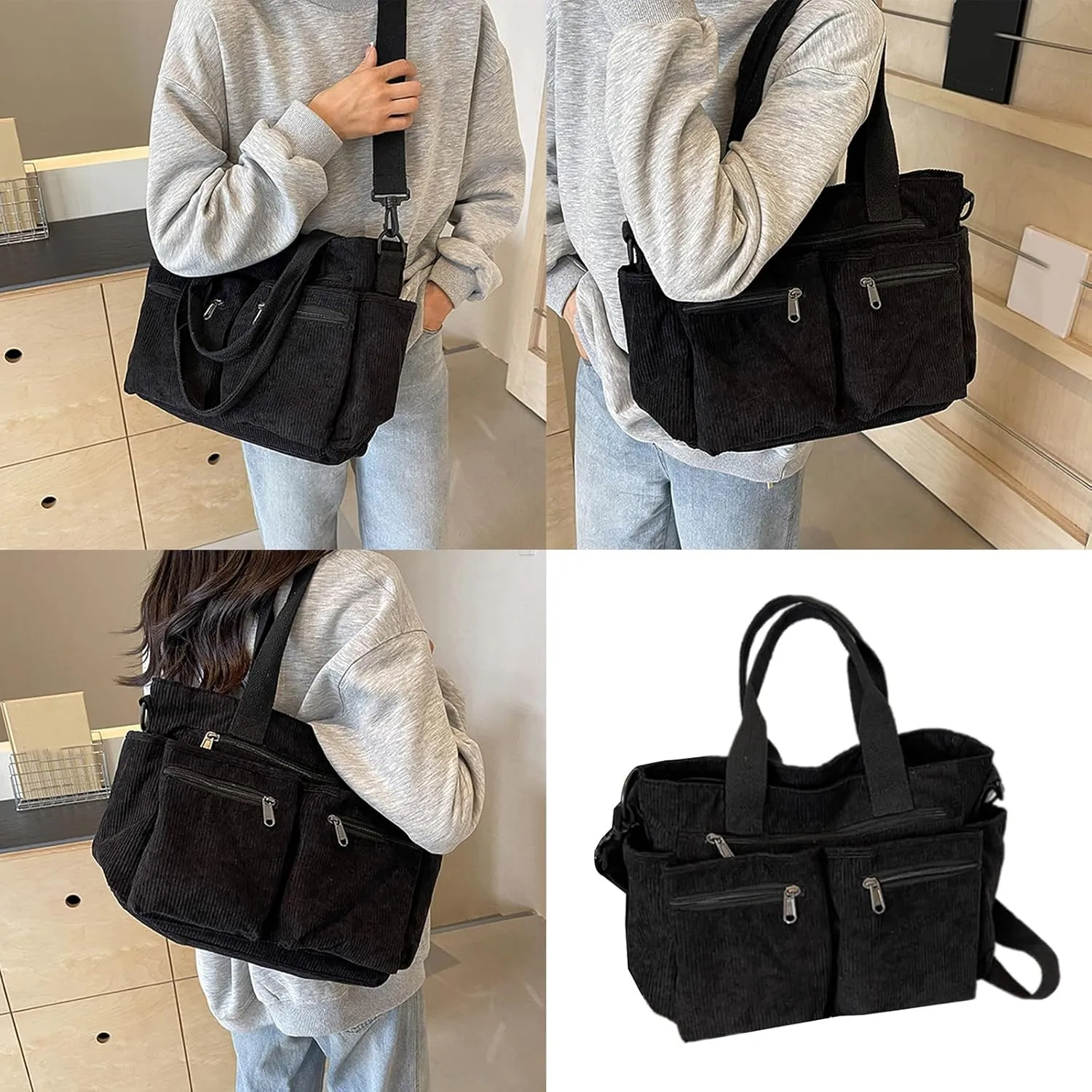 Women Corduroy Shoulder Bag Fashion Cord Handbag Large Capacity Crossbody Bag Shopping Bag Korean Styles Messengers Bag